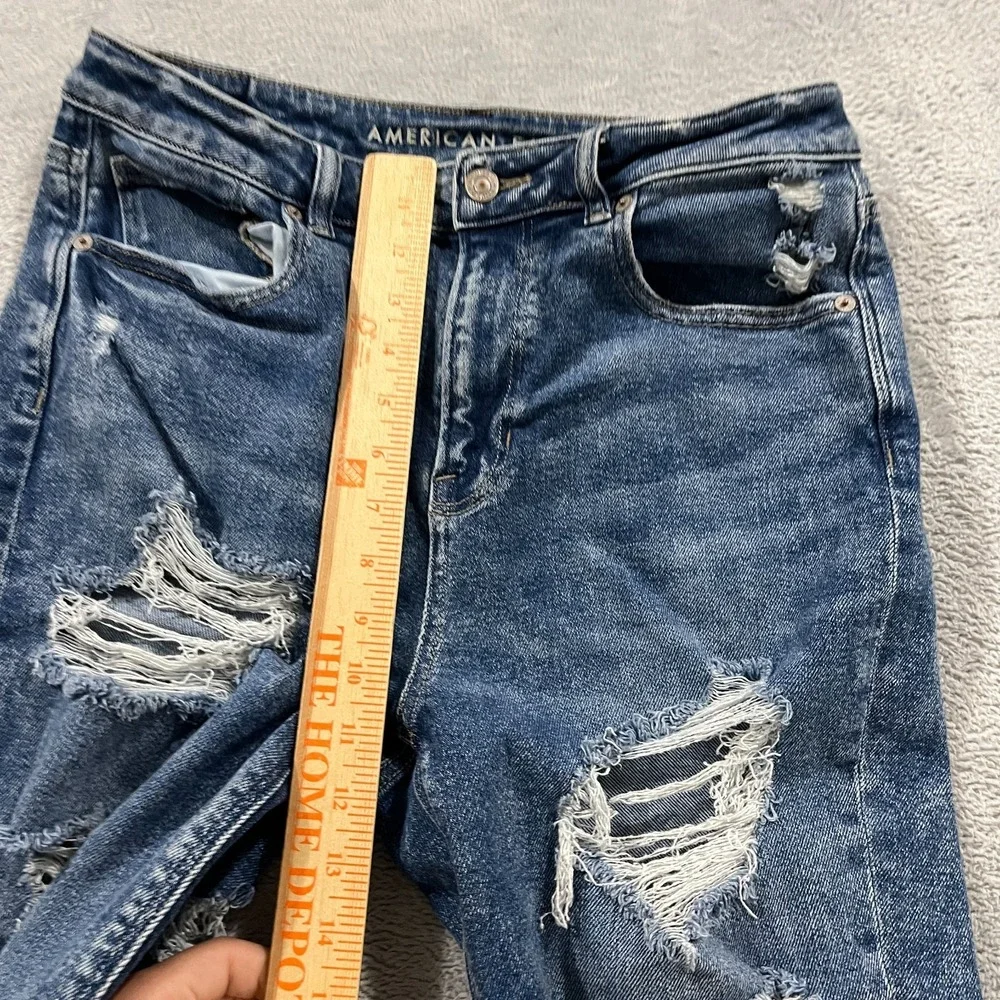 American Eagle Jeans Womens 8 Blue Mom Stretch High Rise Distressed Denim Skater